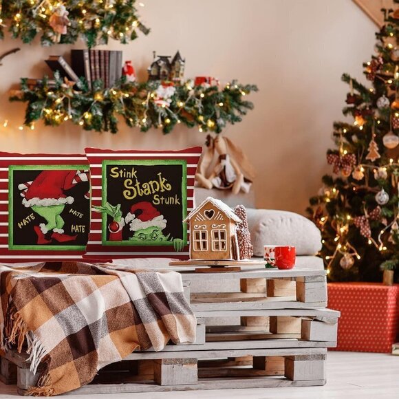 18x18 Inch Set of 4 Xmas Christmas Decorations Grichmas Winter Pillows Covers - Picture 4 of 7